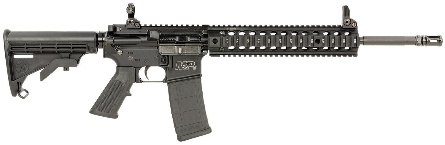 Smith & Wesson LE 311001 M&P15 T 223 Rem, 5.56x45mm NATO 30+1 16" Black Finish, 6 Position Stock, Polymer Grip, Troy Quad Rail & Battle Sights Right Hand