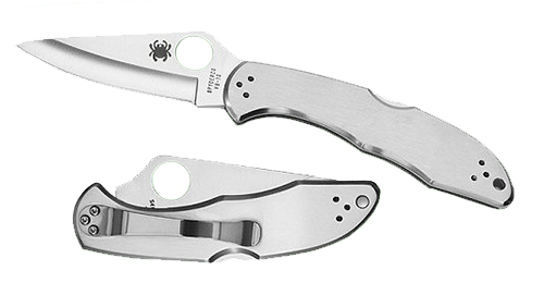 Spyderco C11P Delica 4  2.95" Folding Drop Point Plain VG-10 SS Blade/ Stainless Steel Handle Includes Pocket Clip