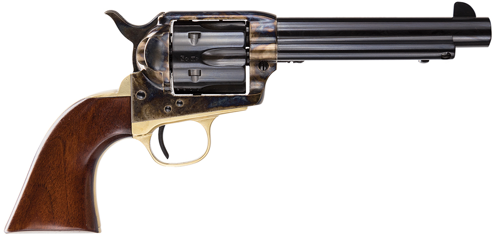Taylors & Company 550847 Ranch Hand Uberti 45 Colt (Long Colt) 6 Shot 5.50" Blued Round Barrel, Cylinder, Color Case Hardened Steel Frame, Walnut Navy Style Grip, Exposed Hammer