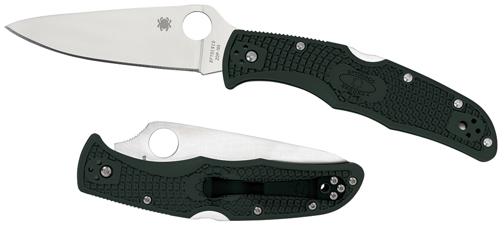 Spyderco C10FPGR Endura 4 Lightweight 3.75" Folding Clip Point Plain VG-10 SS Blade Green Bi-Directional Texturing FRN Handle Includes Pocket Clip
