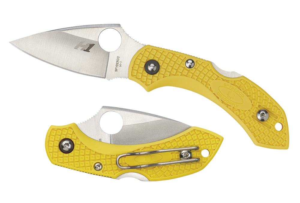 Spyderco C28SYL2 Dragonfly 2 Salt 2.25" Folding Clip Point Serrated H1 Steel Blade Yellow Bi-Directional Texturing FRN Handle Includes Pocket Clip