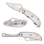 Spyderco C176P&S Clipitool Silver Stainless Steel Folding 8Cr13MoV SS 4.57"/4.59" Long Part Serrated Blade Stainless Steel Handle Features Screwdriver/Opener