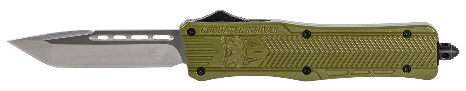 CobraTec Knives MODCTK1MTNS CTK-1  Medium 3" OTF Tanto Plain D2 Steel Blade/OD Green Aluminum Handle Features Glass Breaker Includes Pocket Clip