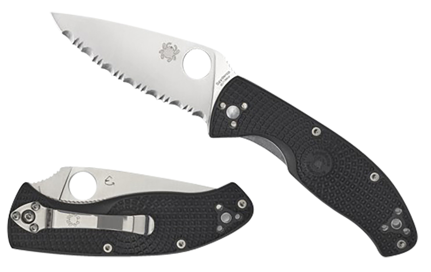 Spyderco C122PSBK Tenacious Lightweight 3.39" Folding Part Serrated Satin 8Cr13MoV SS Blade/Black Bi-Directional Texturing FRN Handle Includes Pocket Clip