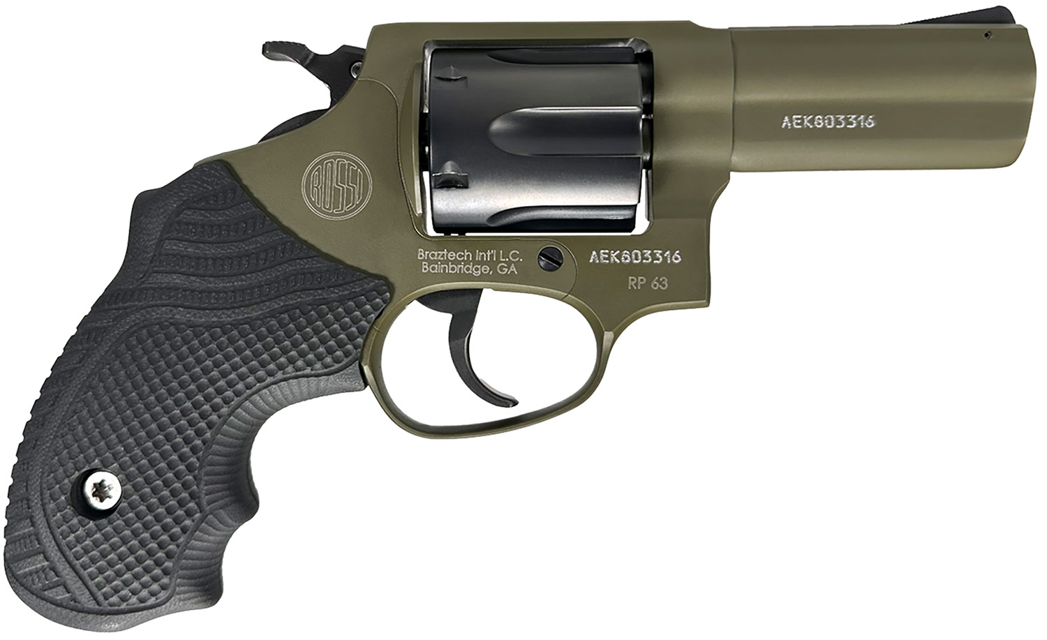 Rossi 2-RP631F-LOK RP63  Small Frame 357 Mag/38 Special +P 6rd 3" Sniper Green Cerakote Stainless Steel Barrel, Satin Stainless Cylinder, Sniper Green Cerakote Stainless Steel Frame, Black LOK Grip