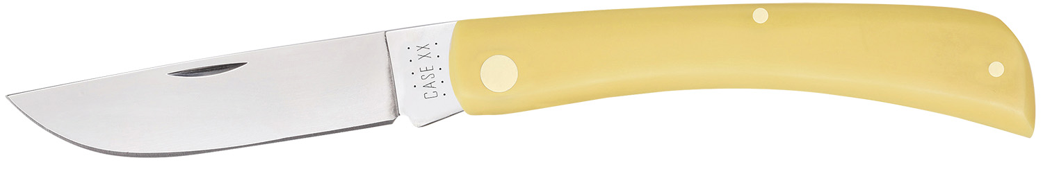 Case 00038 Sod Buster  Folding Skinner Plain Tumble Polish Carbon Steel Blade/Smooth Yellow Synthetic Handle