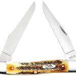Case 65346 Muskrat 2.90" Folding Clip Point Plain Polished Tru-Sharp SS Blade, Burnt Dark Amber 6.5 BoneStag Handle