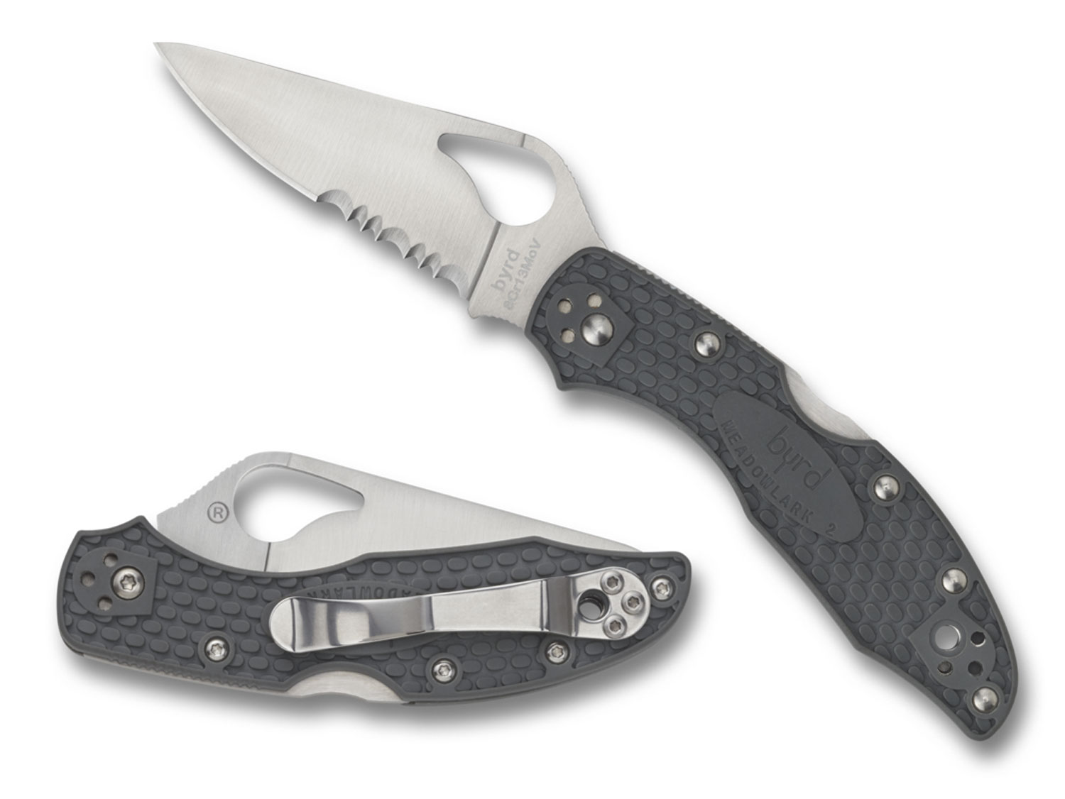 Spyderco BY04PSBK2 Byrd Meadowlark 2 Lightweight 2.87" Folding Drop Point Part Serrated 8Cr13MoV SS Blade Black  Textured FRN Handle Includes Pocket Clip