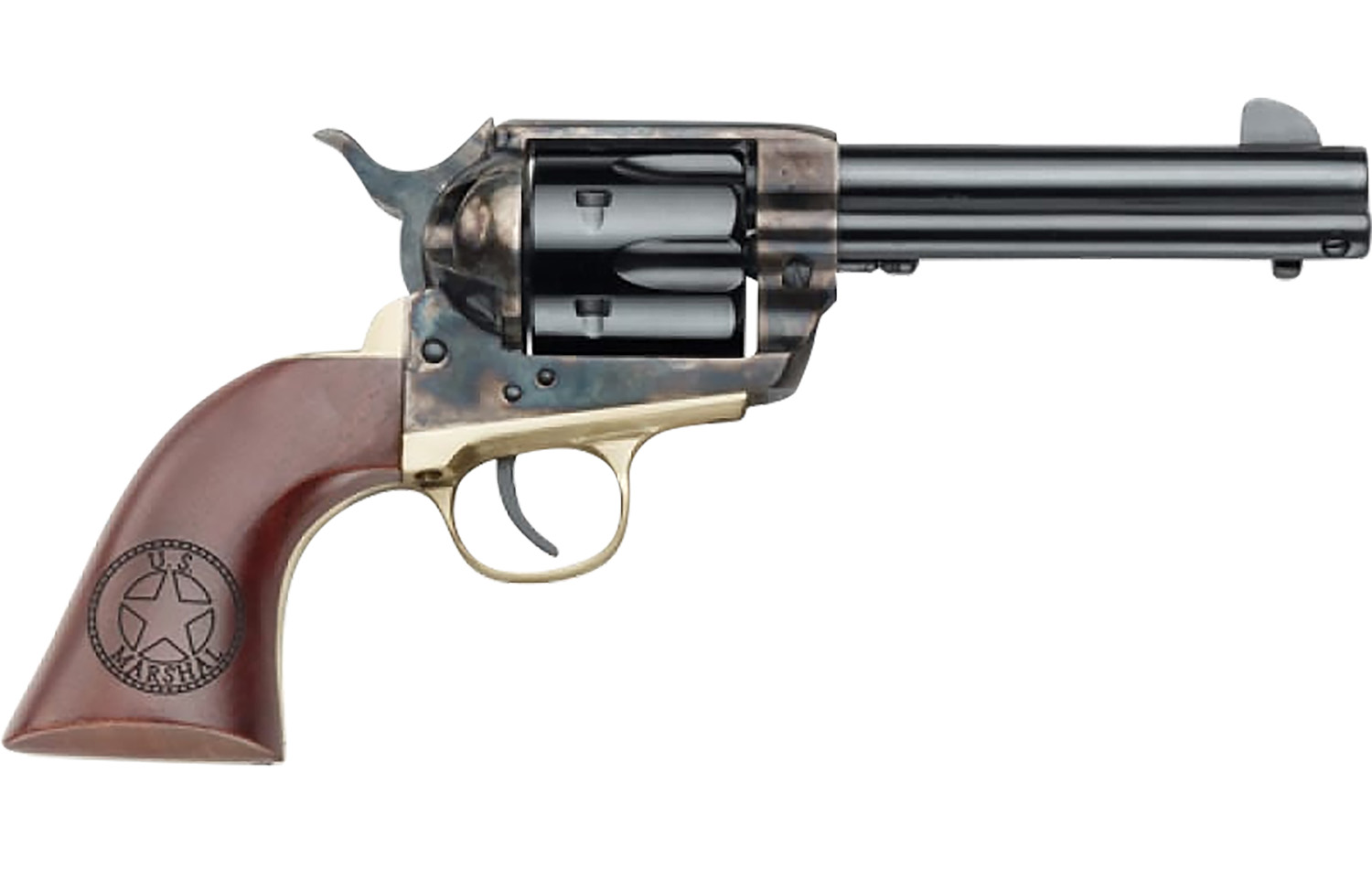 Pietta HF45USM434/COMB 1873 Great Western II U.S. Marshal 45 Colt (Long Colt) 6rd 4.75" Blued Steel Barrel & Cylinder Blued Steel Frame, Walnut Engraved Grip, Exposed Hammer, Includes 45 ACP Cylinder