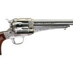 Taylors & Company 550382 1875 Army Outlaw 357 Mag Caliber with 7.50" Barrel, 6rd Capacity Cylinder, Overall White Engraved Finish Steel & Walnut Grip