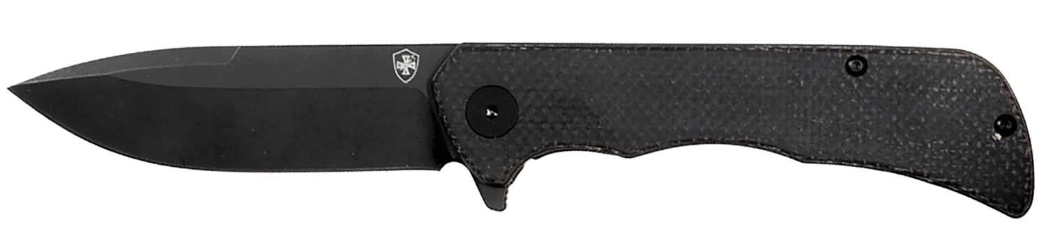 Templar Knife PFMBK321 Paladin  3.27" Folding Drop Point Plain Black Powder Coated D2 Steel Blade, 4.40" Black Micarta Handle