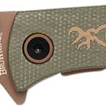 Browning 3220516 Trailside  EDC Small 3" Folding Modified Drop Point Plain Titanium Finish D2 Steel Blade, Green Micarta Handle