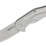 Kershaw 1380X Husker  EDC 3" Folding Trailing Point Plain Bead Blasted 8Cr13MoV SS Blade, Stonewashed Stainless Steel Handle, Clamshell Packaging