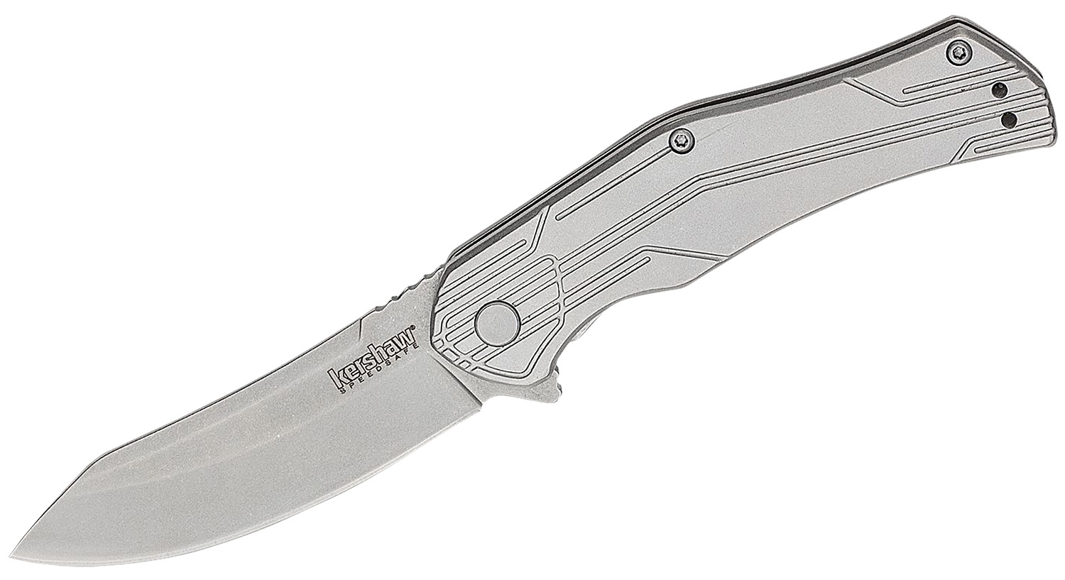 Kershaw 1380X Husker  EDC 3" Folding Trailing Point Plain Bead Blasted 8Cr13MoV SS Blade, Stonewashed Stainless Steel Handle, Clamshell Packaging
