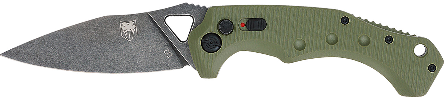 CobraTec Knives ODGAFRYK Ryker  3.75" Folding Plain Black Stonewashed D2 Steel Blade, 5" OD Green Textured G10 Handle