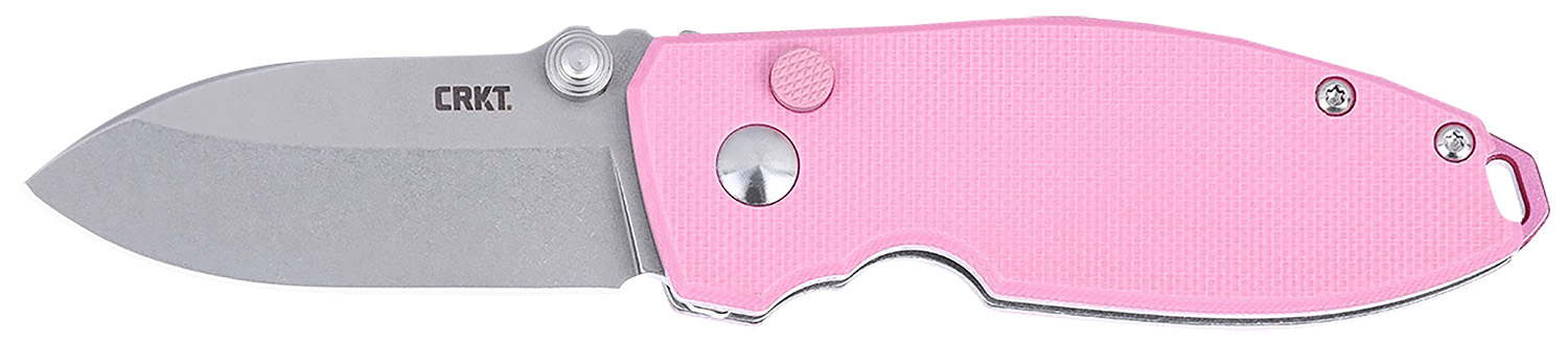 CRKT 2474P SQUID  EDC 2.27" Folding Plain Stonewashed D2 Steel Blade, Pink G10 Handle
