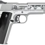 Cnc Firearms CNCWESTSPIRIT Kimber 1911 Western Spirit 45 ACP 7+1 5" Stainless Steel Barrel, Serrated w/Engraved Scrollwork Slide, Black Buffalo Horn Grip