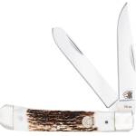 CobraTec Knives CTTDTRPSTAG Trapper  Folding 2.88" Clip Point, 2.94" Spey Plain Polished VG-10 SS Blades, 4.44" Stag Bone Scales/SS Handle