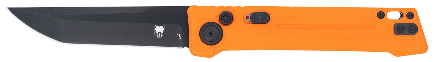 CobraTec Knives CTIFRORG Inferno  3.50" OTF Tanto Plain Black TiCN D2 Steel Blade, 4.75" Blaze Orange Textured Handle