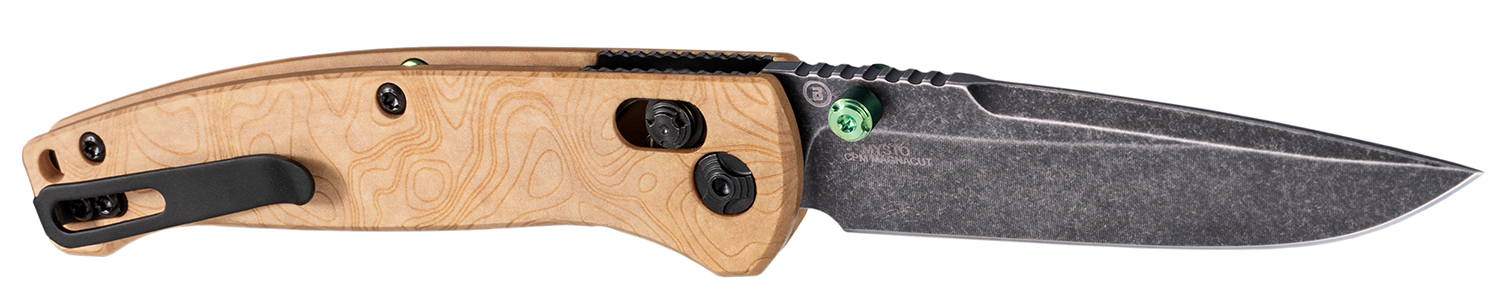 Hogue 24459 Mysto  3.40" Folding Clip Point Plain Black Stonewashed CPM MagnaCut Steel Blade, Maple Valley Richlite Wood Handle