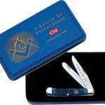 CASE KNIVES MASONIC GIFT TIN - STANDARD JIG BLUE BONE TRAPPER
