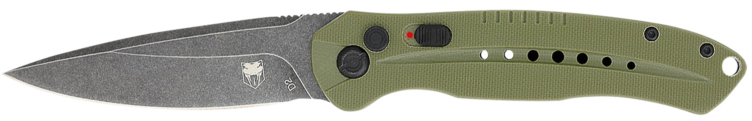 CobraTec Knives ODGDIABLOAUTO Diablo  3.50" Folding Black Stonewashed D2 Steel Blade, 4.75" OD Green Textured G10 Scales Handle