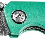 Boker 111102DAM   3.22" Drop Point Plain Damascus Blade Green Aluminum Handle