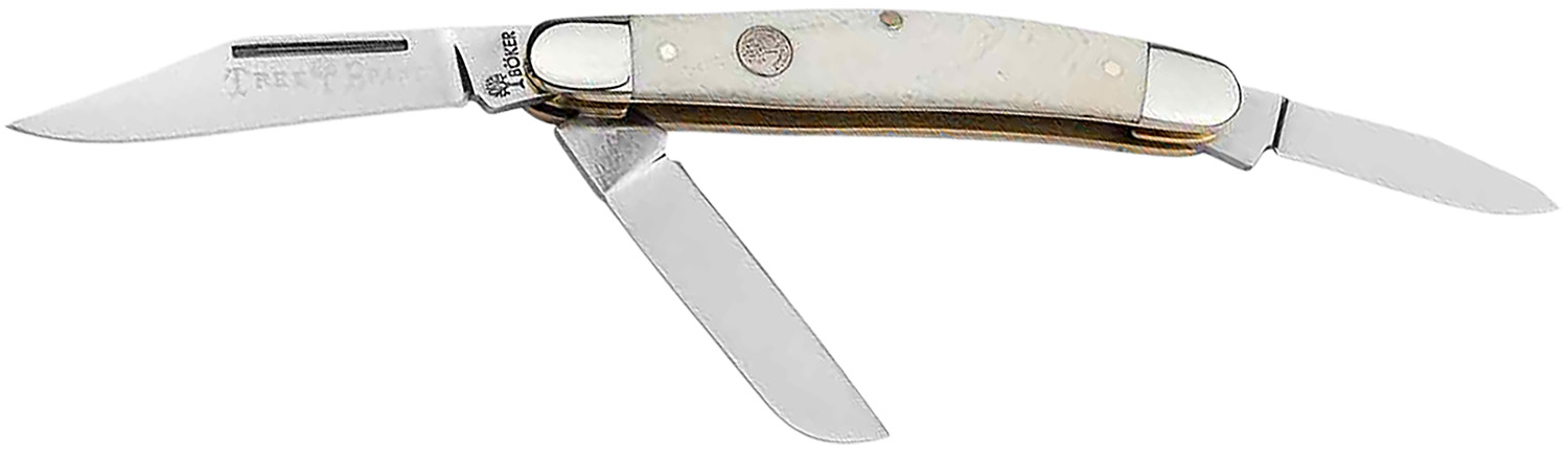Boker 110854 Stockman Traditional Medium Clip Point/Sheepsfoot/Spey Plain D2 Steel Blade Smooth White Bone Handle