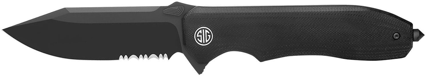Sig Sauer Knives VA9BBS Validus  3.78" Folding Drop Point Part Serrated Black PVD M390 Steel Blade, 4.76" Black Textured G10 Handle