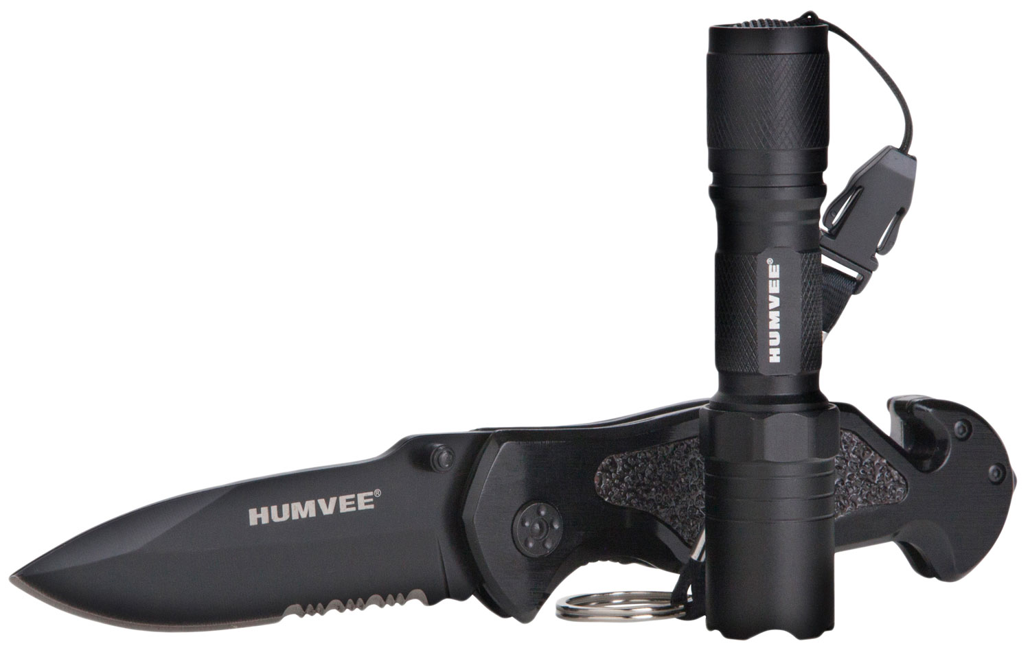 Humvee Adventure Gear HMVKCER1 Rescue Combo 3.25" Folding Spear Point Part Serrated Stainless Steel Blade Black Aluminum Handle Features Glass Breaker/Pocket Clip/Seatbelt Cutter