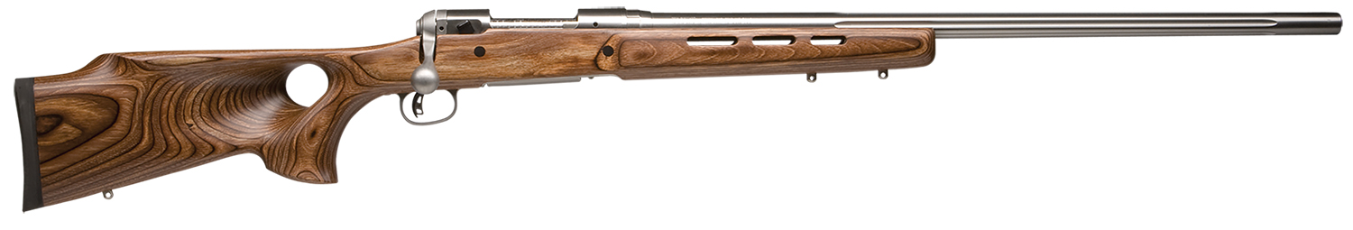 Savage Arms 18518 12 BTCSS Full Size 22-250 Rem 4+1 26" Matte Stainless Heavy Fluted Barrel, Matte Stainless Steel Receiver Drilled & Tapped, Satin Brown Thumbhole Laminate Stock, Right Hand