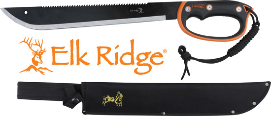 MC ELK RIDGE MACHETE 21.5" - BLADE W/SHEATH D-HANDLE BLK/SS