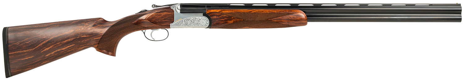 Fausti Usa, Inc 15103 Caledon  12 Gauge 3" 2rd 26" Blued Barrel, Engraved Stainless Rec, Wood Laser Grain Stock, Metallic Bead Sight
