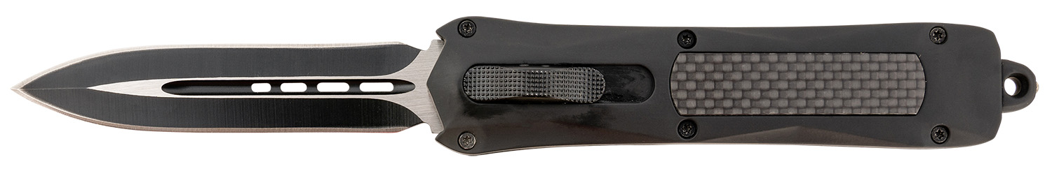 Steel River Knives A163BD Spartan  3.50" OTF Dagger Plain Black/Silver 440C SS Blade/ Black w/Carbon Fiber Inlay Aluminum Zinc Alloy Handle