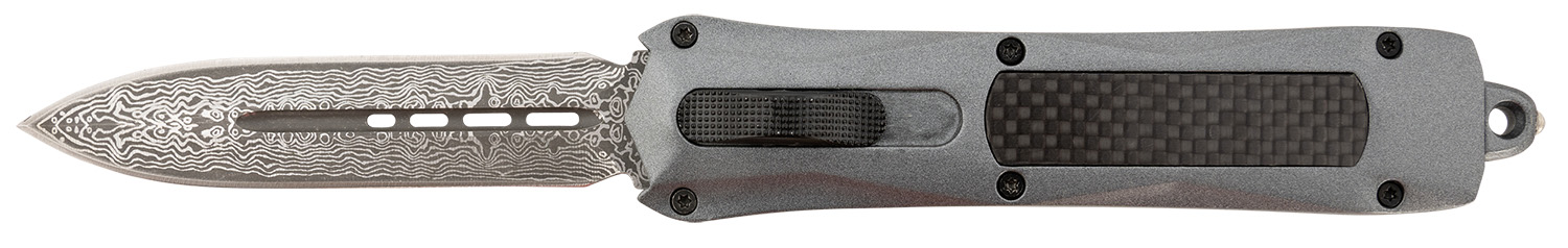 Steel River Knives A163BDD Spartan  3.50" OTF Dagger Plain Damascus 440C SS Blade/Gray w/Carbon Fiber Inlay Aluminum Zinc Alloy Handle