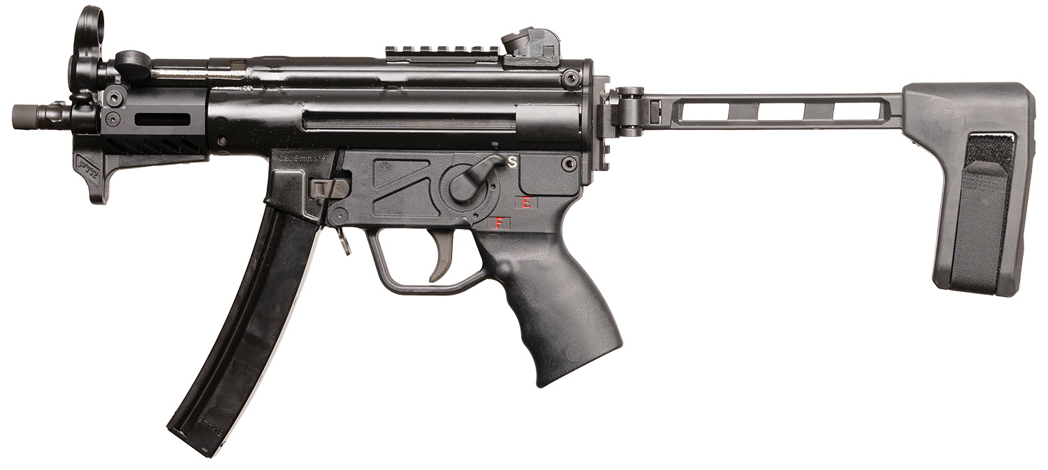 PTR  9KT BR 9mm Luger 30+1 5.16" Black Nitride 3-Lug Threaded Barrel, M-LOK Handguard, Black Nitride Aluminum Picatinny Rail Receiver, Brace, Black Polymer Grip