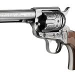 Pietta PFI45CP434EW Cowpoke 45 Colt (Long Colt) 6 Shot 4.75" Nickel Barrel, Nickel Engraved Cylinder & Frame, Cowhide Walnut Engraved Grip, Exposed Hammer