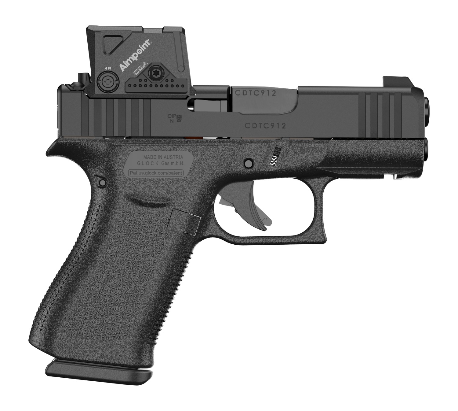 Glock PX4350B03FRMOS8A4 G43X MOS8 w/Aimpoint 9mm Luger 15+1 3.41" Black GMB Barrel, Black Steel Serrated w/Optic Slide, Black Polymer Frame w/Accessory Rail, Aimpoint COA 3.5 MOA Red Dot, Ambidextrous