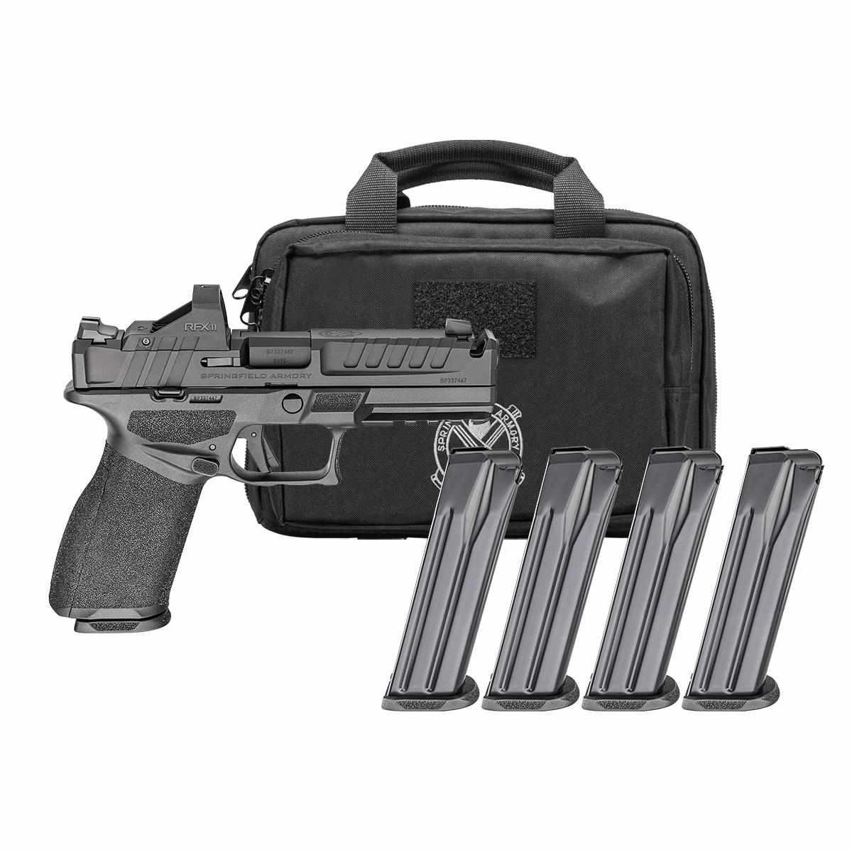 Springfield Gear Pac Echelon 4.5F Comp Handgun 9mm Luger 10rd(4) Magazines 4.5" Barrel U-Notch Sights Green Dot & Bag CA Compliant