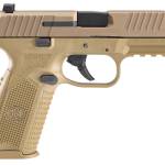 FN 66100489 509  9mm Luger 17+1 4" Black Target Crown Steel Barrel, Flat Dark Earth Serrated Stainless Steel Slide & Polymer Frame w/Picatinny Rail, FDE Interchangeable Backstrap Grip, Ambidextrous