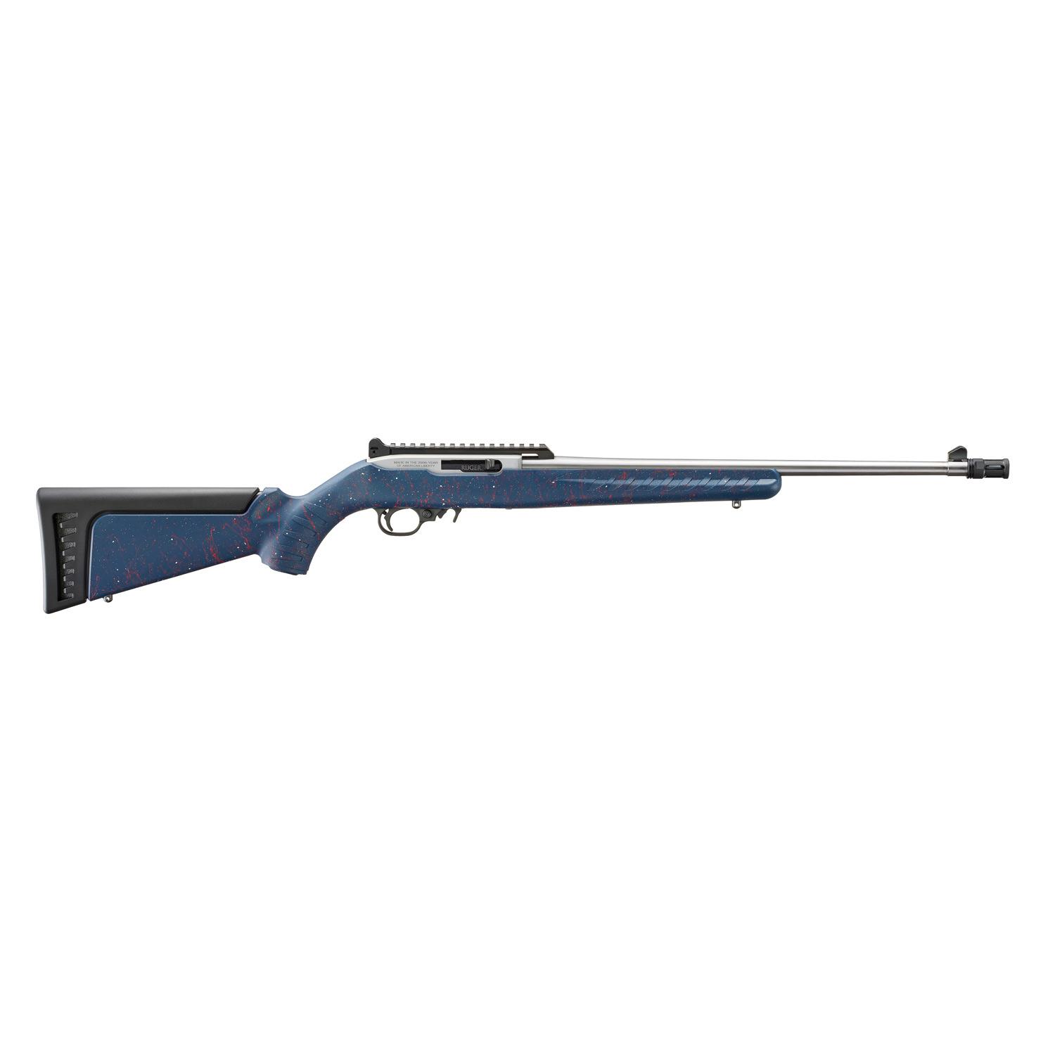 Ruger 250th Anniversary 10/22 Rifle .22 LR 10rd Magazine 18.5" Stainless Barrel Blue w/Red and White Splatter Synthetic Stock