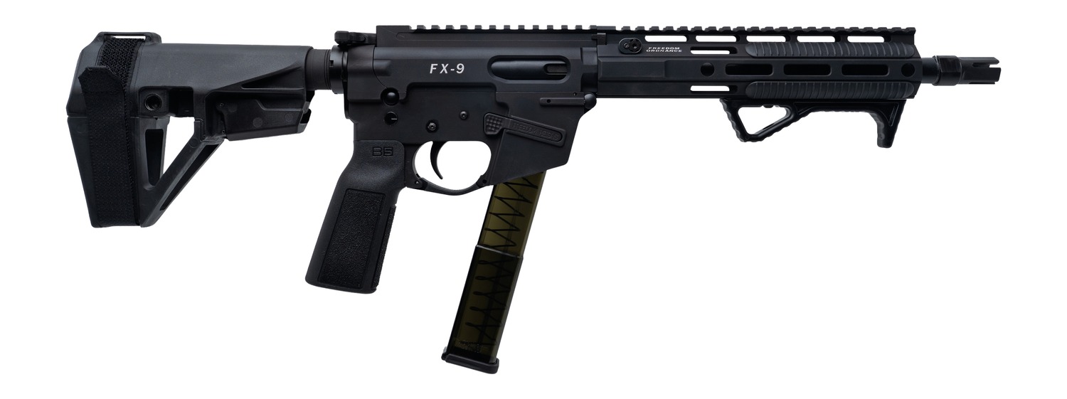 Freedom Ordance FX9P10E-BLK FX9P Elite 9mm Luger 10" Black Nitride Threaded Barrel, Black Anodized Aluminum Receiver w/Picatinny Rail, M-LOK Handguard, Black Polymer SB Tactical SBA5 Brace, Black Poly