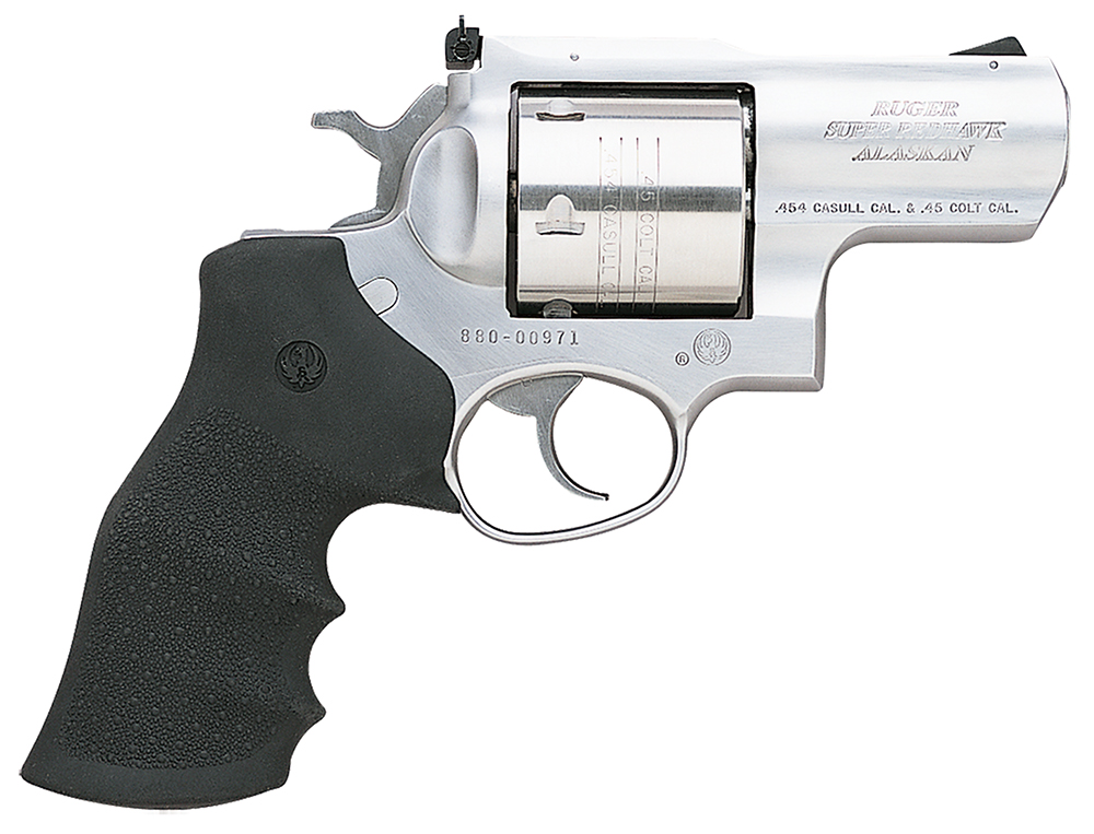 Ruger 5301 Super Redhawk Alaskan Large Frame 454 Casull 6rd 2.50" Satin Stainless Barrel, Frame & Cylinder, Hogue Finger Groove Tamer Monogrip, Grip Transfer Bar Safety, Exposed Hammer