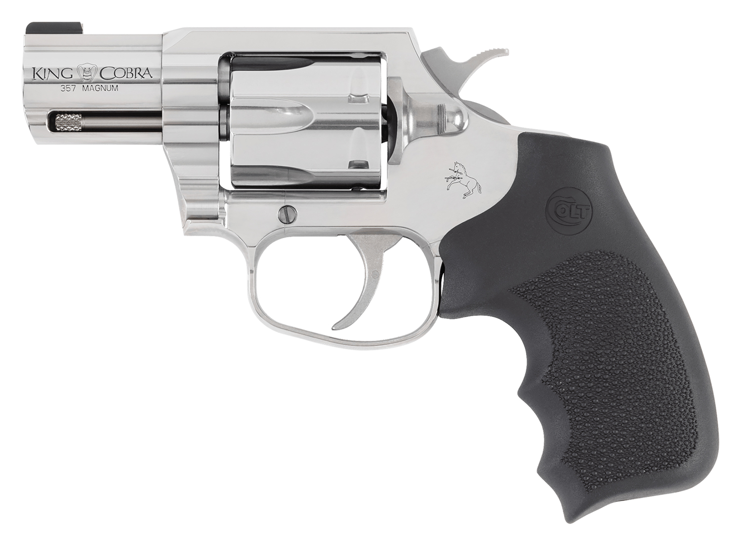 Colt Mfg KCOBRASB2RBBS King Cobra  357 Mag 6rd Shot 2" Stainless Steel Barrel, Cylinder & Frame, Black Hogue Overmolded Grip, Exposed Hammer, DA/SA