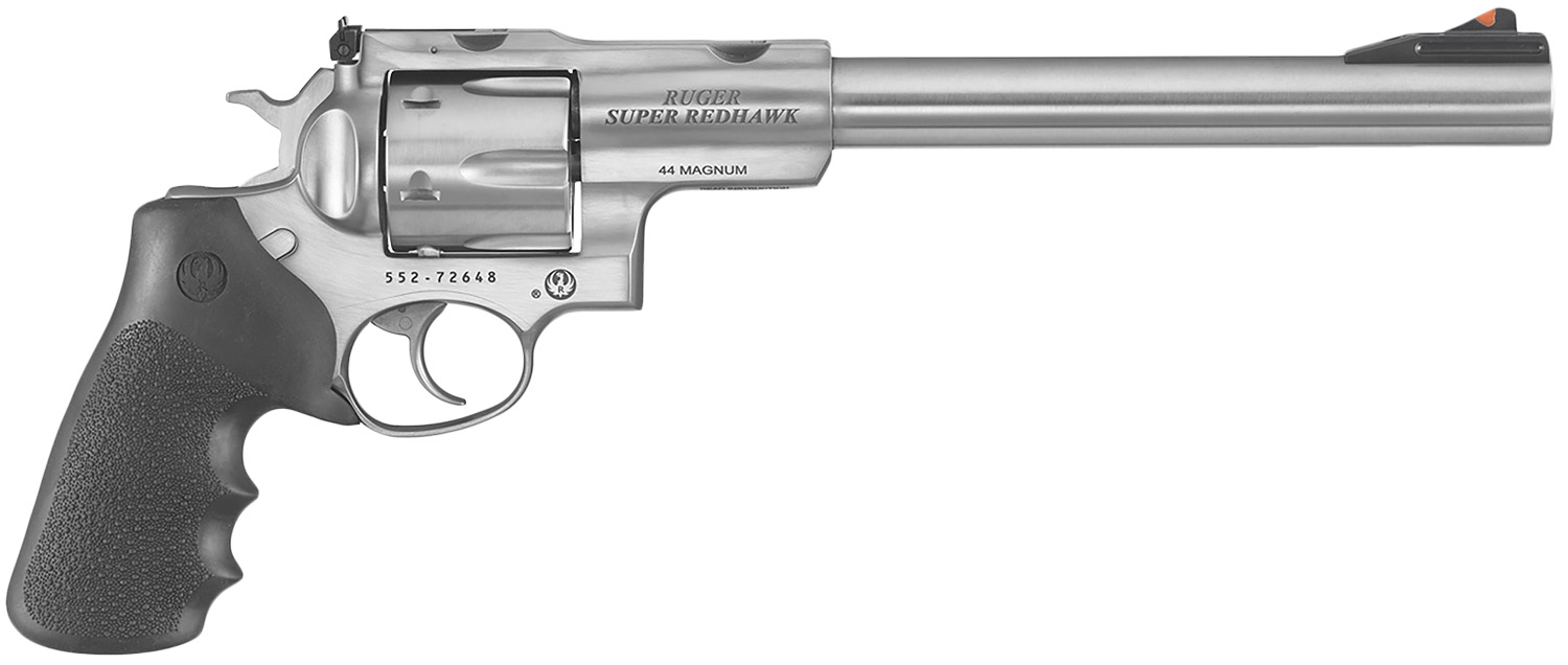 Ruger 5502 Super Redhawk  Large Frame 44 Rem Mag/44 Special 6rd 9.50" Satin Stainless Steel w/Integral Mount Barrel, Satin Cylinder & Frame, Hogue Tamer Monogrip, Transfer Bar Safety, Exposed Hammer